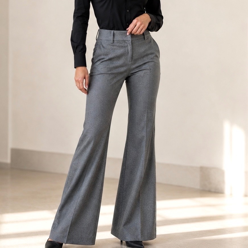 Vtg Y2k Alice + Olivia Pants Gray Wool Low Rise Flare Trousers Made Usa Sz 6